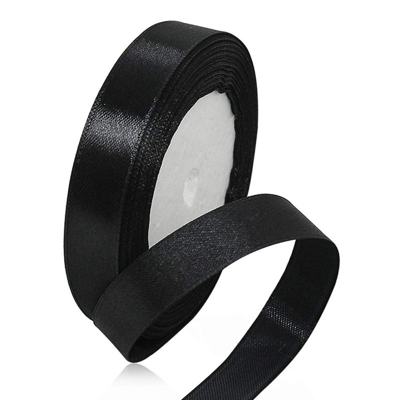 HLOMVE Solid Color Black Satin Ribbon  5/8 Inches x 25 Yards Fabric Satin Ribbon for Gift Wrapping  Crafts  Hair Bows Making  Wreath  Wedding Party Decoration and Other Sewing Projects - Image 1